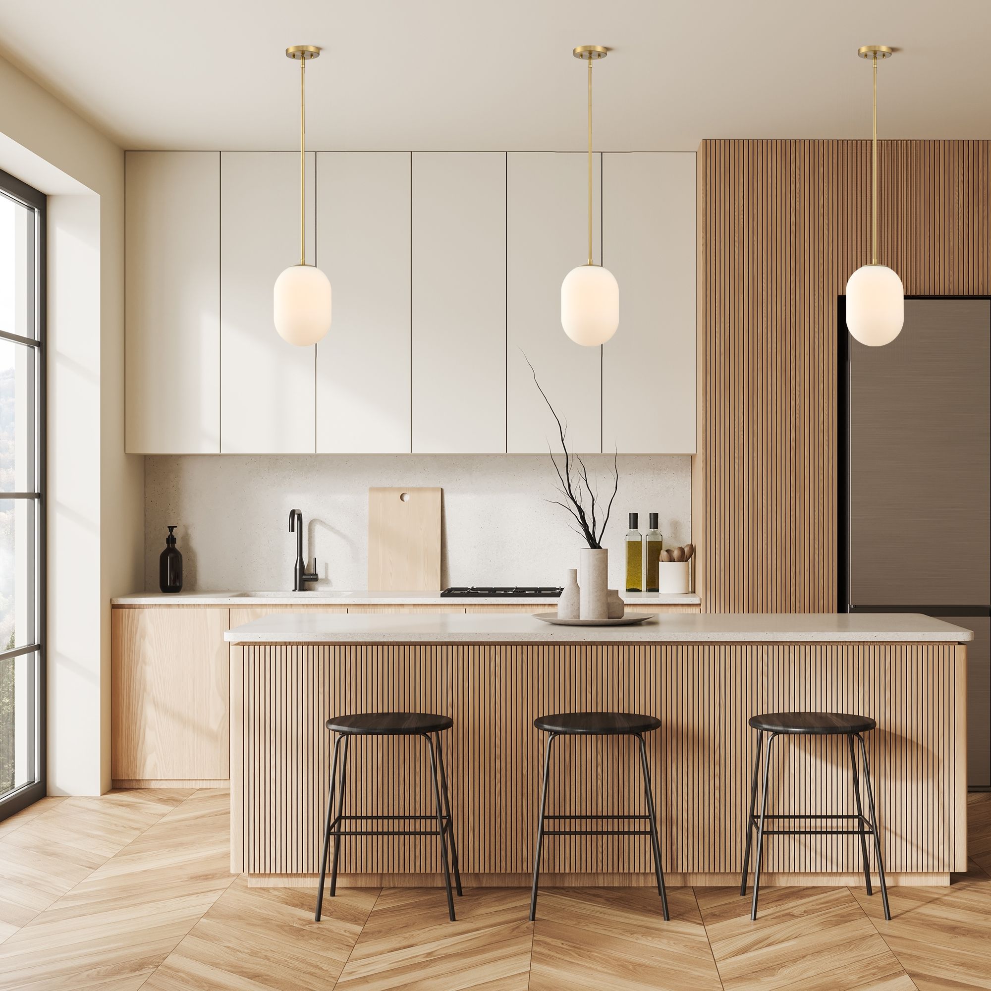 Image 7 Noor 60 Watt 1-Light Brushed Gold Modern Pendant Light more views