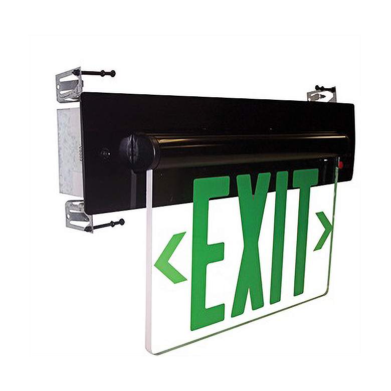Image 1 Nora 12" Wide Green Face Recessed LED Edge-Lit Exit Sign