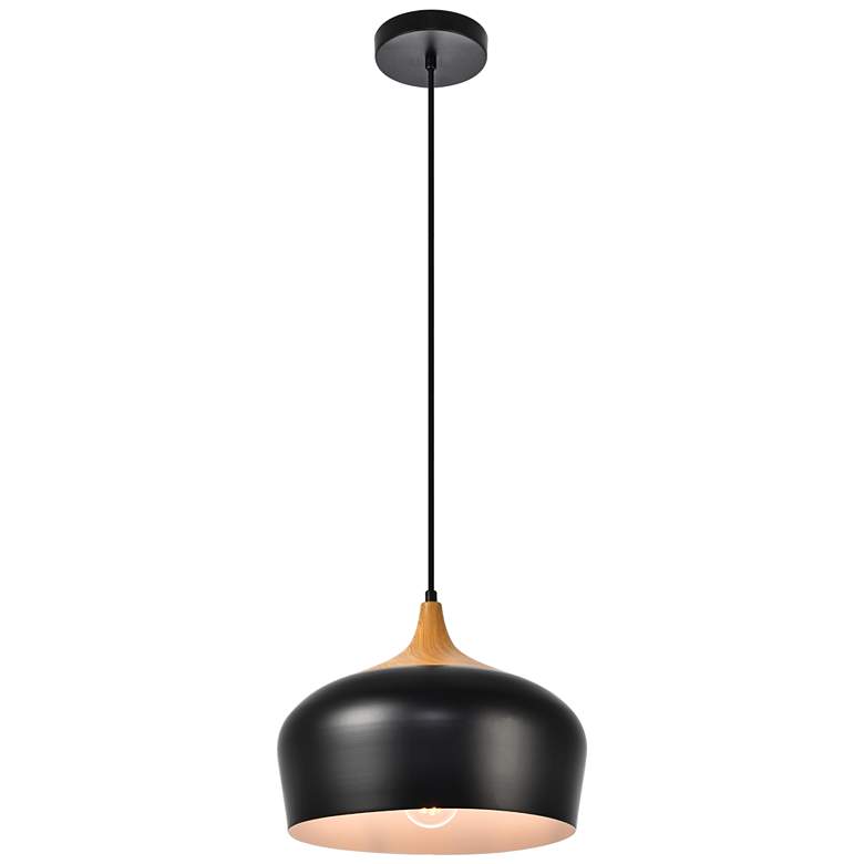 Image 1 Nora Collection Pendant D11.5In H9In Lt:1 Black And Natural Wood Finish
