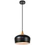 Nora Collection Pendant D11.5In H9In Lt:1 Black And Natural Wood Finish