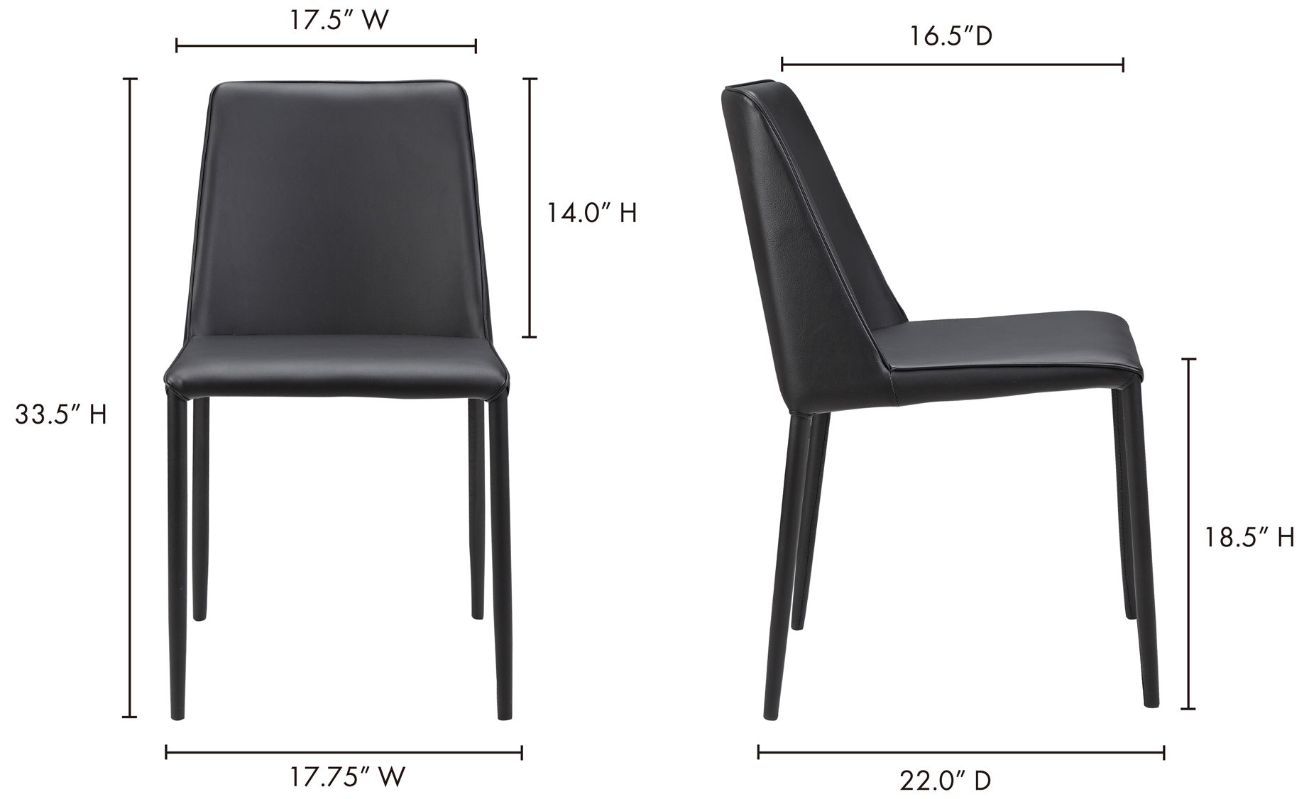 Nora Dining Chair Black Vegan Leather - Set Of Two
