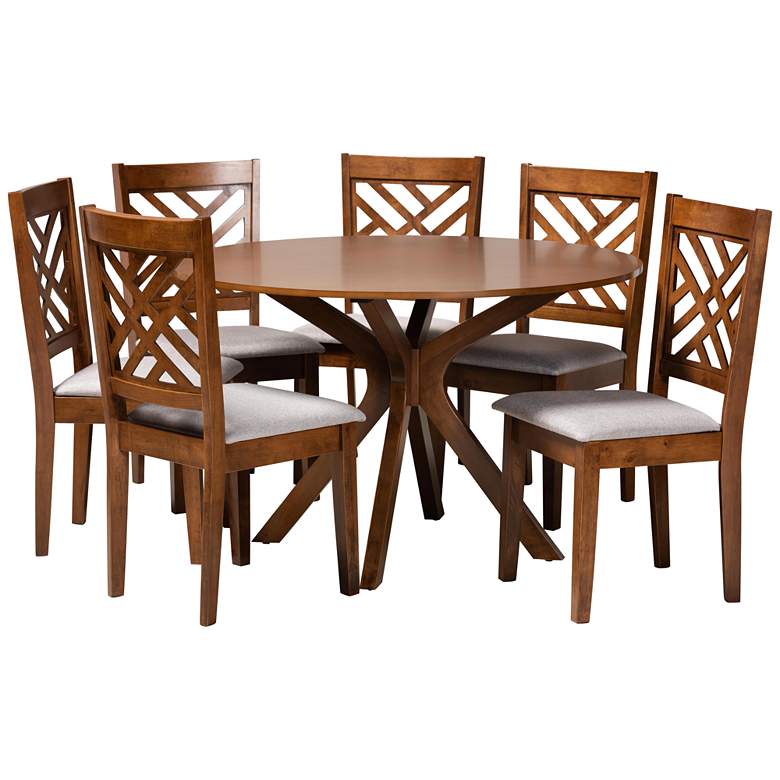 Image 1 Norah Walnut Brown Wood 7-Piece Dining Table and Chair Set
