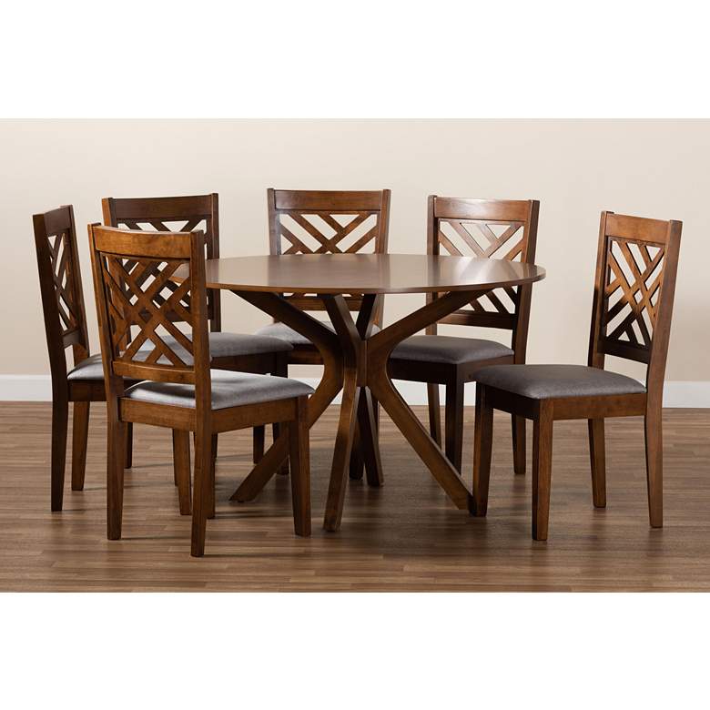 Image 7 Norah Walnut Brown Wood 7-Piece Dining Table and Chair Set more views