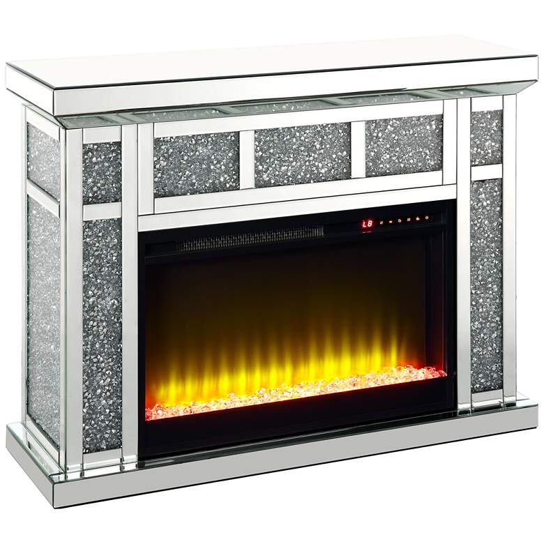 Image 1 Noralie 39"W Mirrored Faux Diamond LED Electric Fireplace
