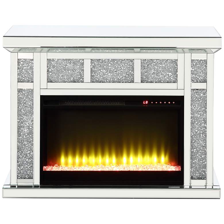 Noralie 39&quot;W Mirrored Faux Diamond LED Electric Fireplace more views