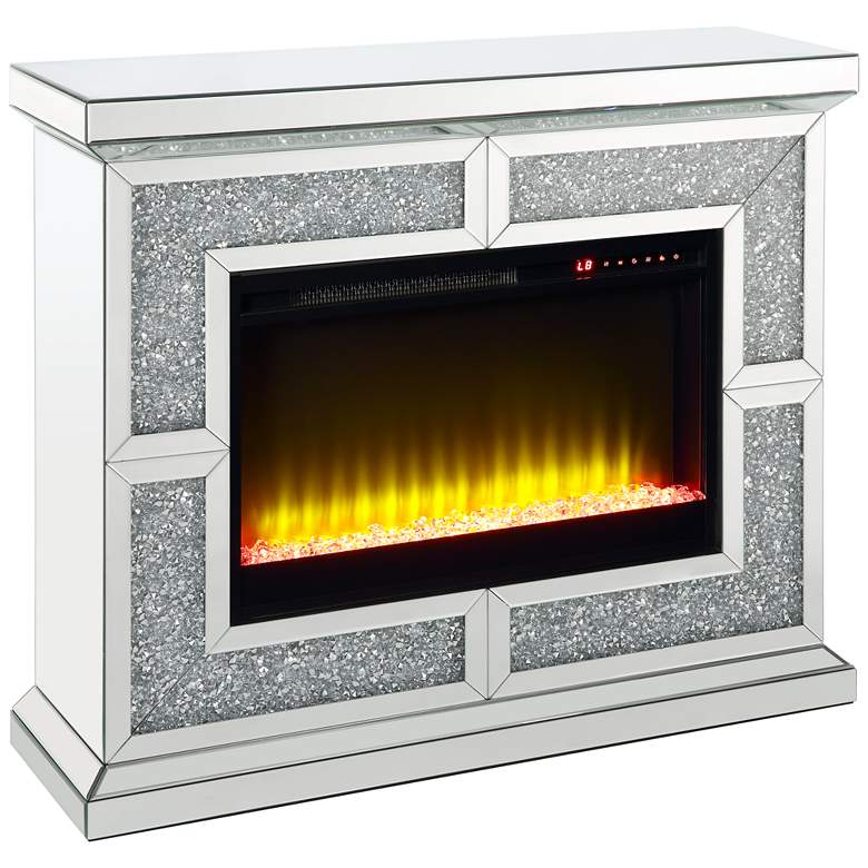 Image 1 Noralie 41"W Mirrored Faux Diamond LED Electric Fireplace