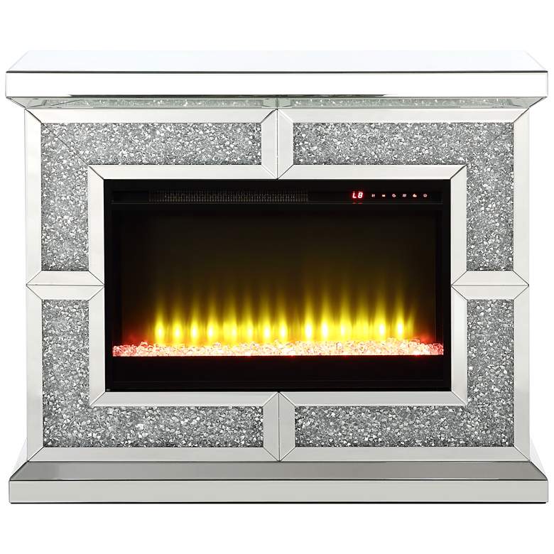 Noralie 41&quot;W Mirrored Faux Diamond LED Electric Fireplace more views