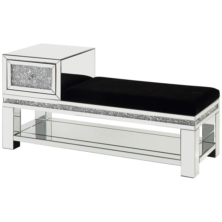 Image 1 Noralie 47" Wide Black Faux Leather 1-Drawer Bench