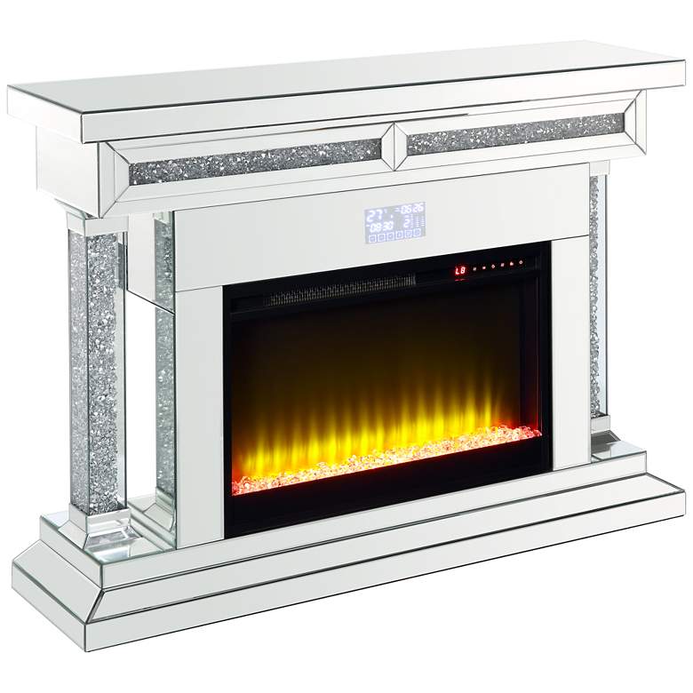Image 1 Noralie 47"W Mirrored Faux Diamond LED Electric Fireplace