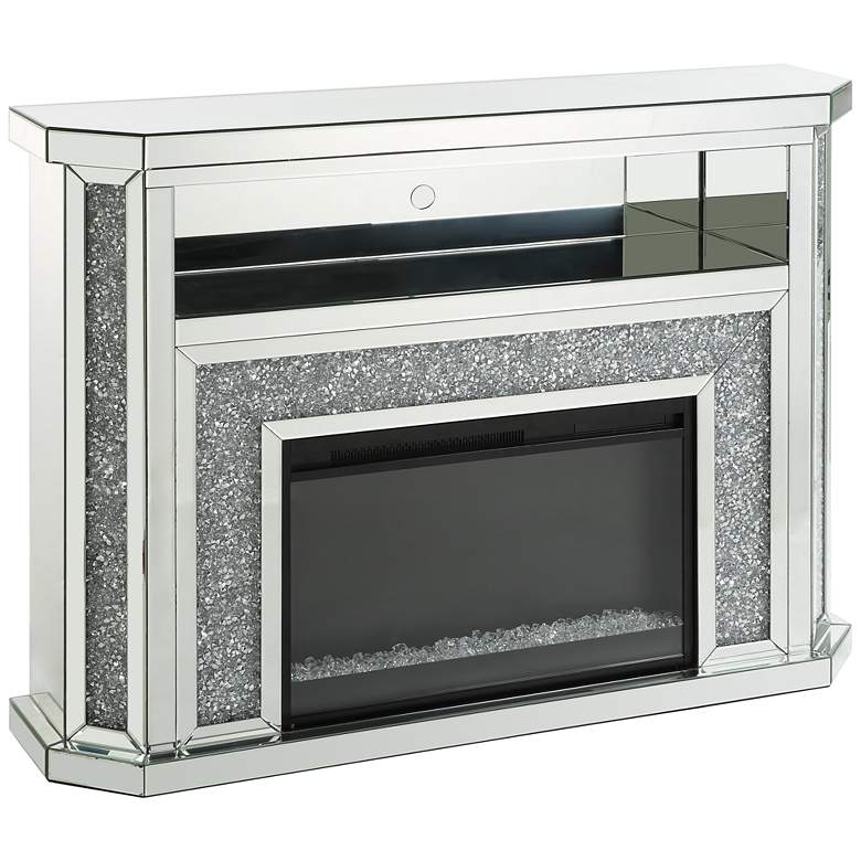 Image 1 Noralie 51 inchW Mirrored Faux Diamond LED Electric Fireplace