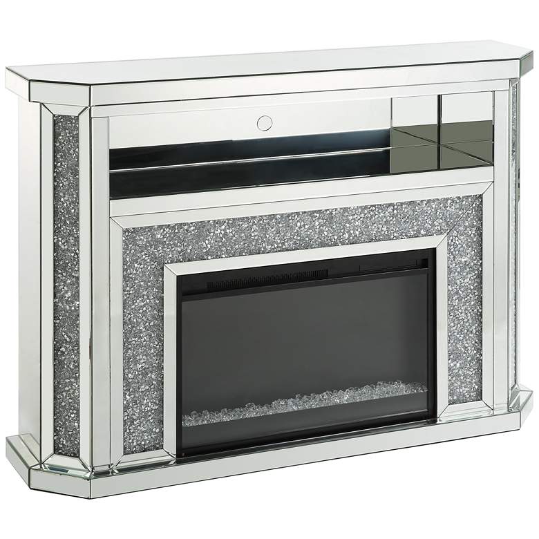 Image 1 Noralie 51"W Mirrored Faux Diamond LED Electric Fireplace