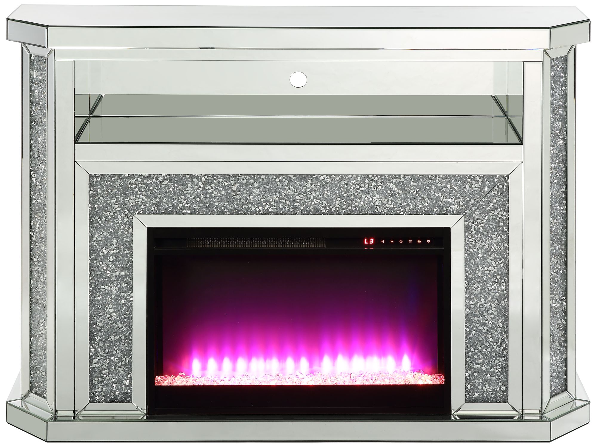 Noralie 51"W Mirrored Faux Diamond LED Electric Fireplace