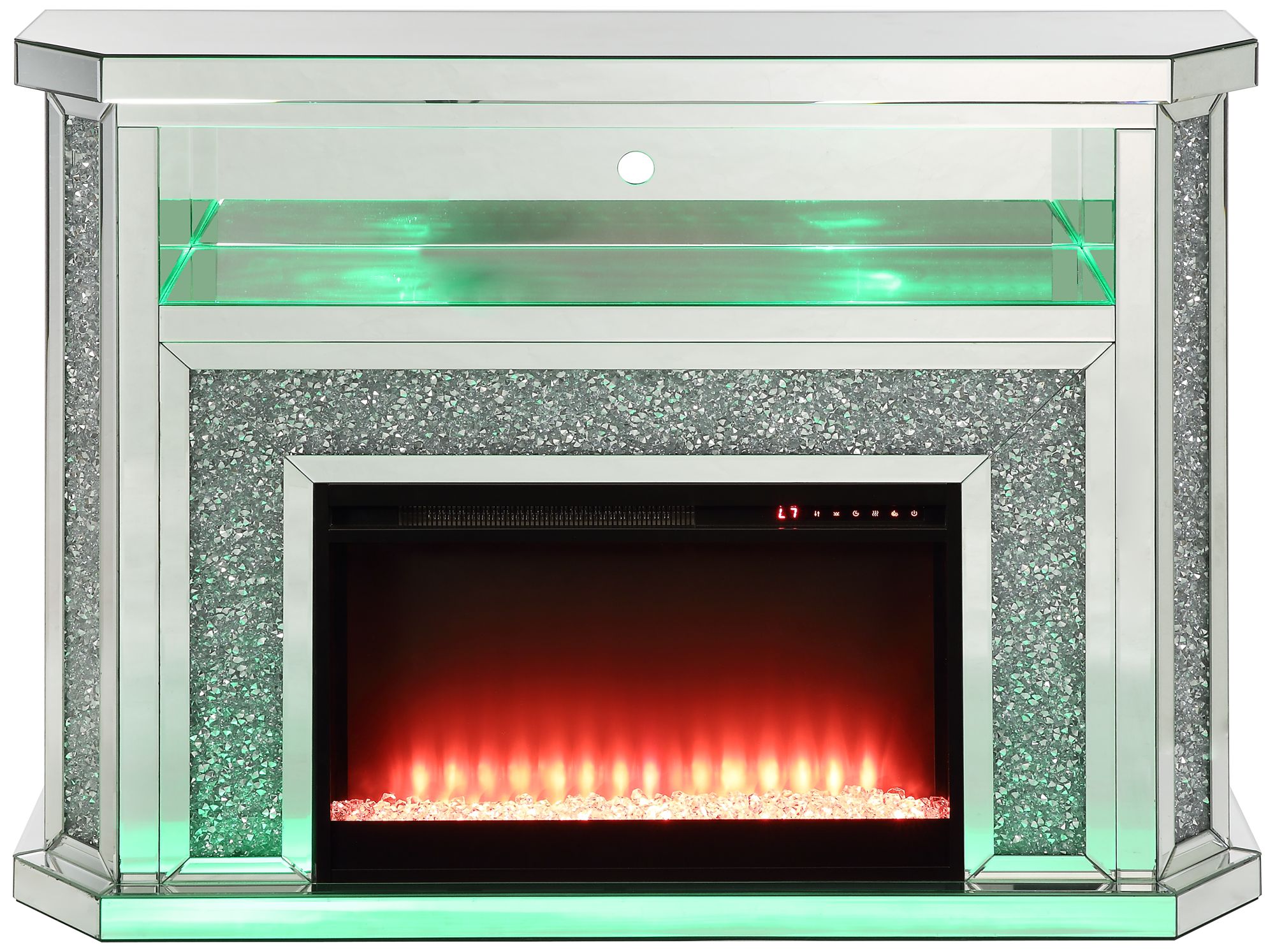 Noralie 51"W Mirrored Faux Diamond LED Electric Fireplace