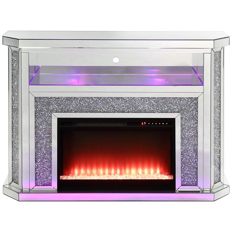Noralie 51&quot;W Mirrored Faux Diamond LED Electric Fireplace more views