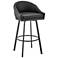 Noran 25.5 in. Swivel Barstool in Black Finish with Black Faux Leather