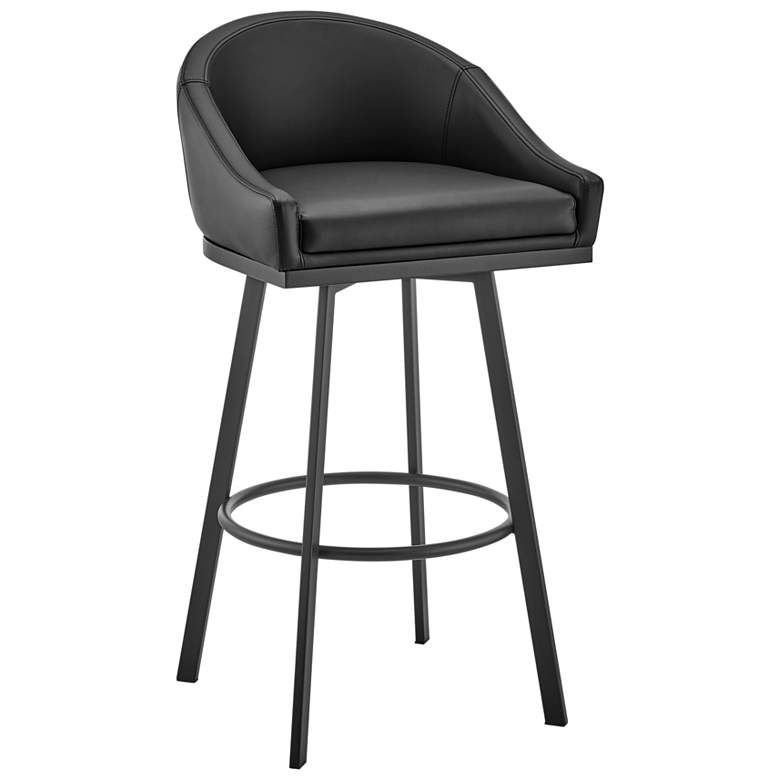 Image 1 Noran 25.5 in. Swivel Barstool in Black Finish with Black Faux Leather