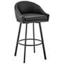 Noran 25.5 in. Swivel Barstool in Black Finish with Black Faux Leather