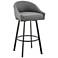 Noran 25.5 in. Swivel Barstool in Black Finish with Grey Faux Leather