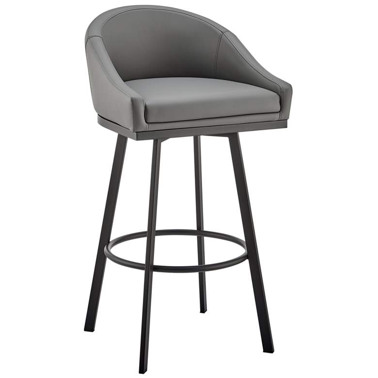 Image 1 Noran 25.5 in. Swivel Barstool in Black Finish with Grey Faux Leather