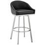 Noran 25.5 in. Swivel Barstool in Stainless Steel, Black Faux Leather