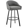Noran 29.5 in. Swivel Barstool in Black Finish with Grey Faux Leather
