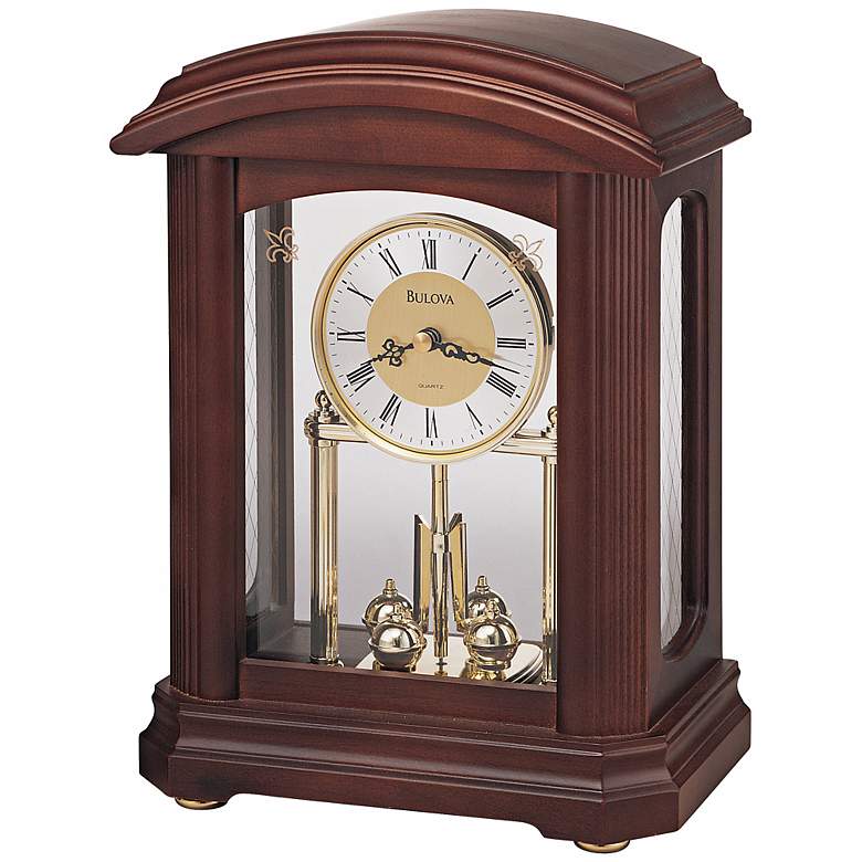 Image 1 Nordale Walnut Finish 11 1/2" High Bulova Mantel Clock