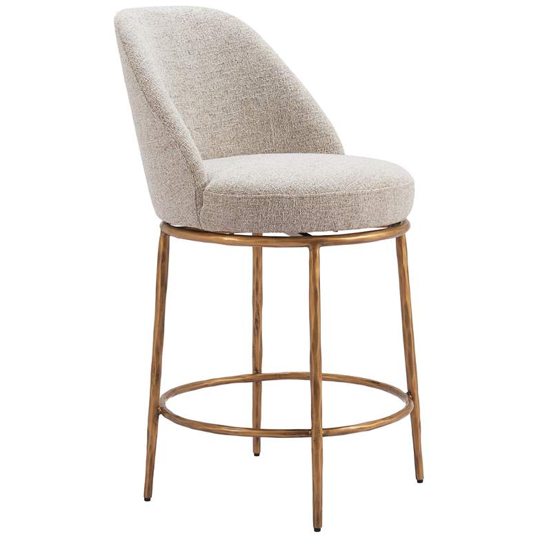 Image 1 Nordhavn Swivel Counter Stool Beige & Gold