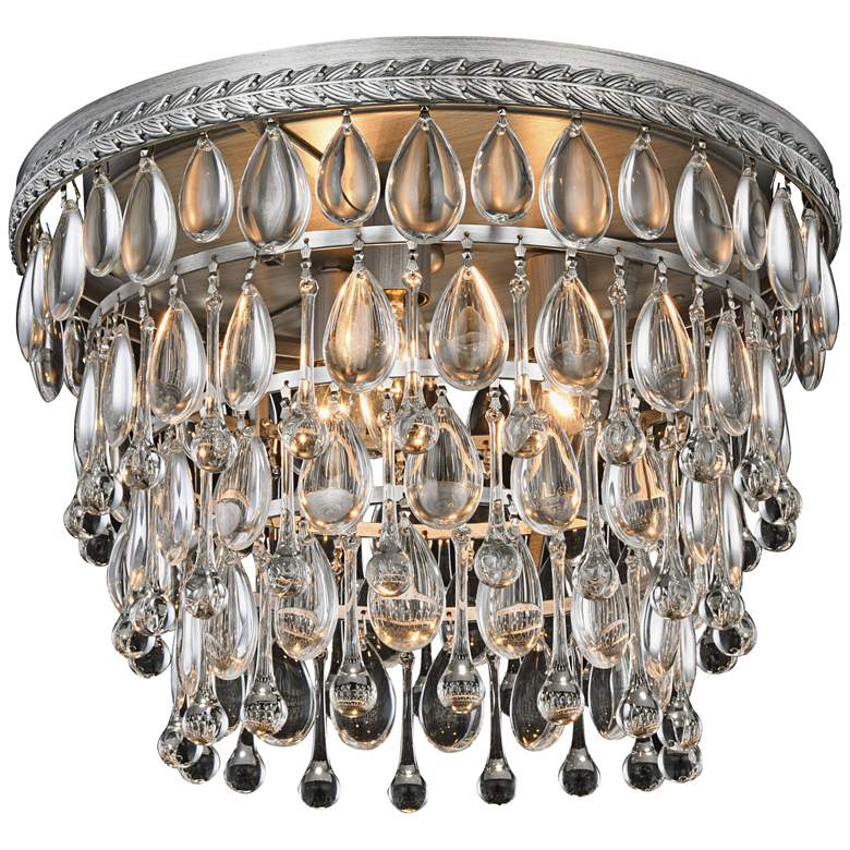 Image 2 Nordic 15"W 3-Light Antique Silver and Crystal Ceiling Light