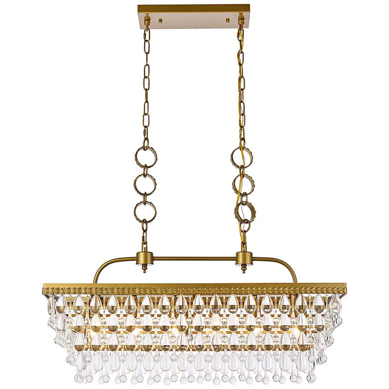 Image 2 Nordic 32" Wide Brass and Clear Crystal 6-Light Pendant