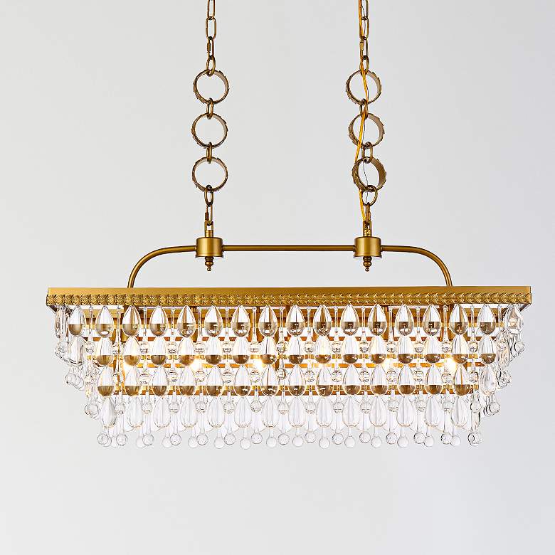 Image 1 Nordic 32" Wide Brass and Clear Crystal 6-Light Pendant