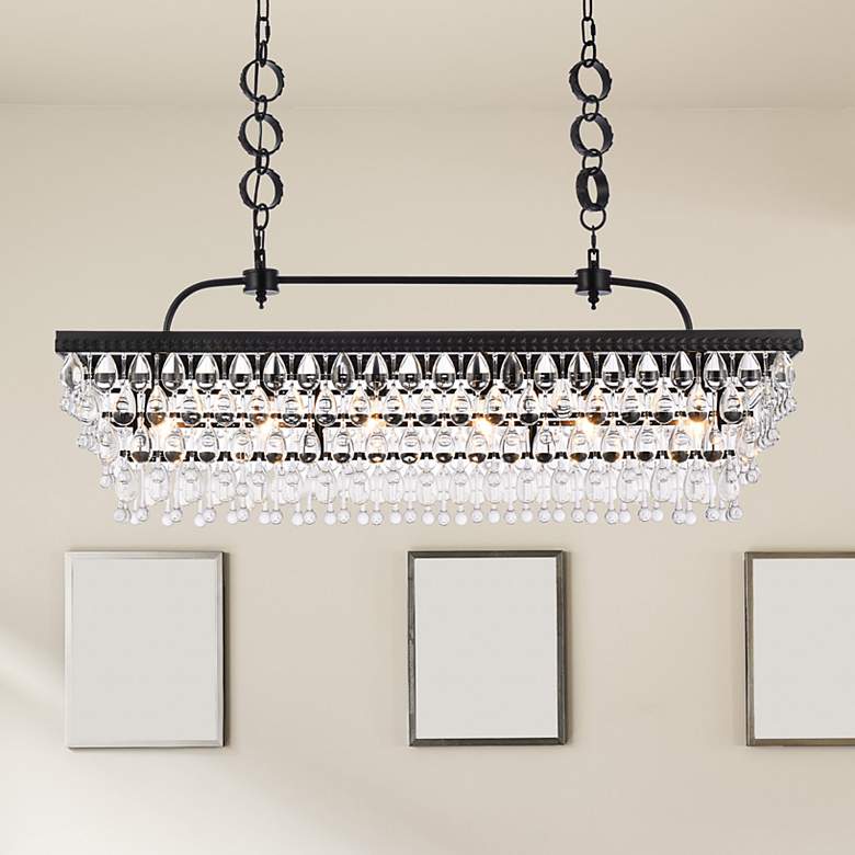 Image 2 Nordic 40" Wide Black Iron Clear Glass 6-Light Pendant