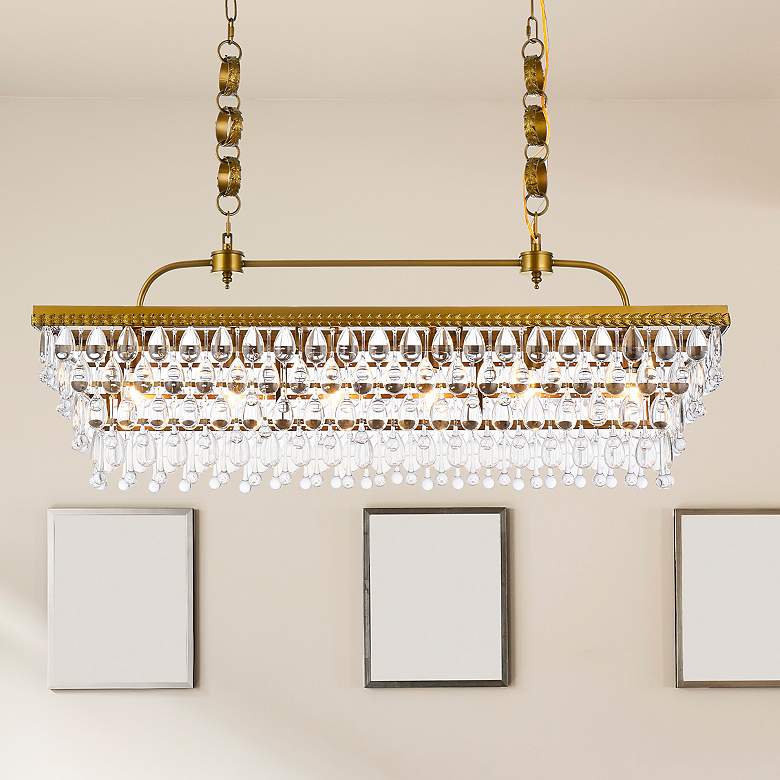 Image 1 Nordic 40" Wide Brass and Clear Glass 6-Light Linear Pendant