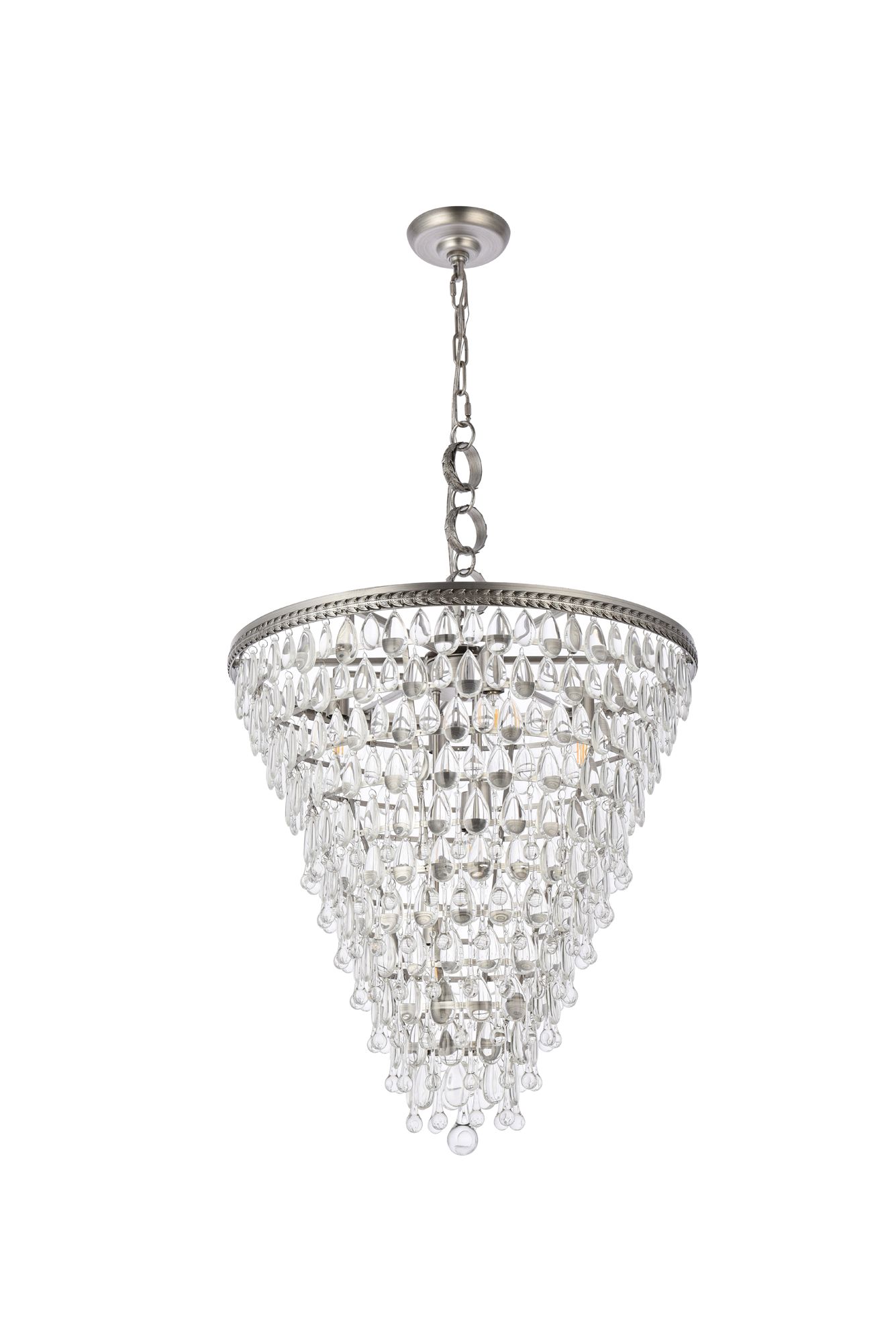 Nordic 7 Lt Antique Silver Chandelier Clear