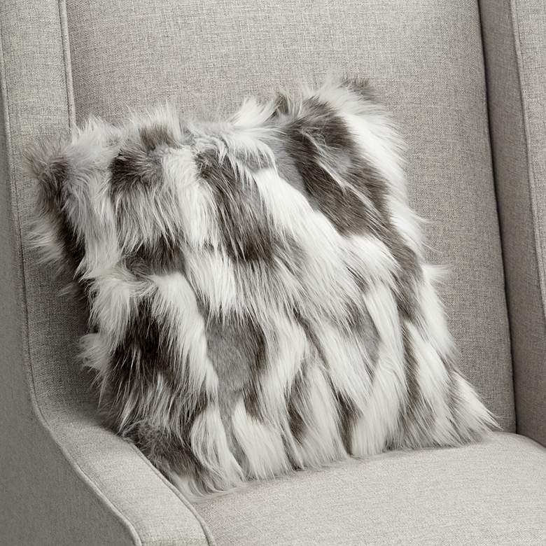 Image 1 Nordic Fox White and Gray 18 inch Square Plush Faux Fur Pillow