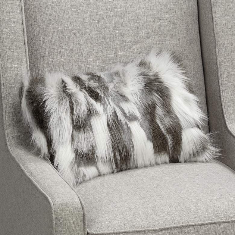 Image 1 Nordic Fox White and Gray 20 inchx14 inch Plush Faux Fur Pillow
