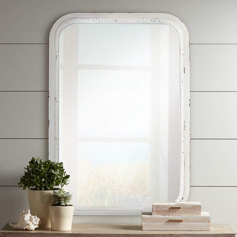 Image 1 Noreen Distressed White 24 3/4" x 36 1/2" Wall Mirror