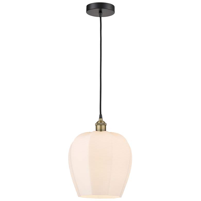 Image 1 Norfolk 11.75"W Black Brass Corded Mini Pendant w/ Matte White Shade