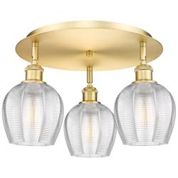 Norfolk 17.5&quot; Wide 3 Light Satin Gold Flush Mount With Clear Glass Sha