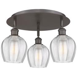 Norfolk 17.5&quot;W 3 Light Oil Rubbed Bronze Flush Mount With Clear Glass