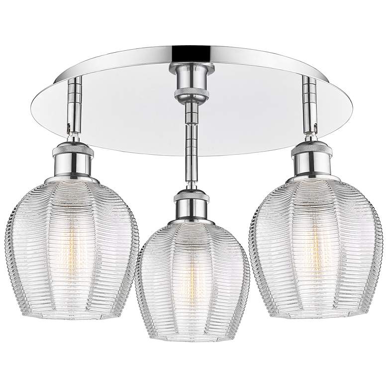Image 1 Norfolk 17.5 inchW 3 Light Polished Chrome Flush Mount With Clear Glass Sh