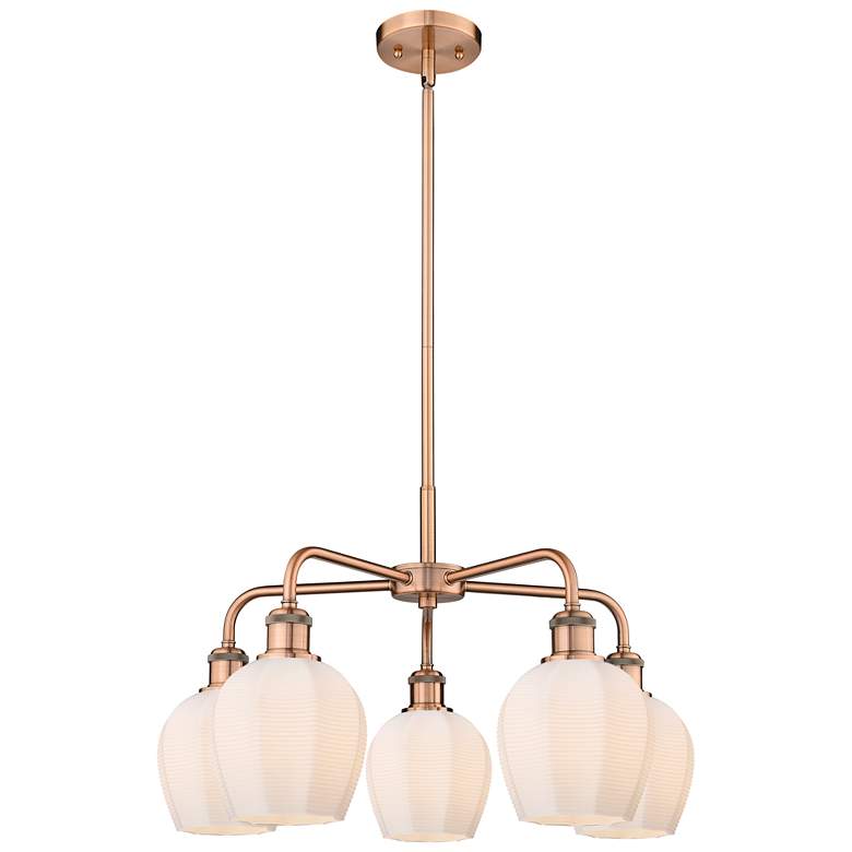 Image 1 Norfolk 23.75 inchW 5 Light Copper Stem Hung Chandelier With White Shade