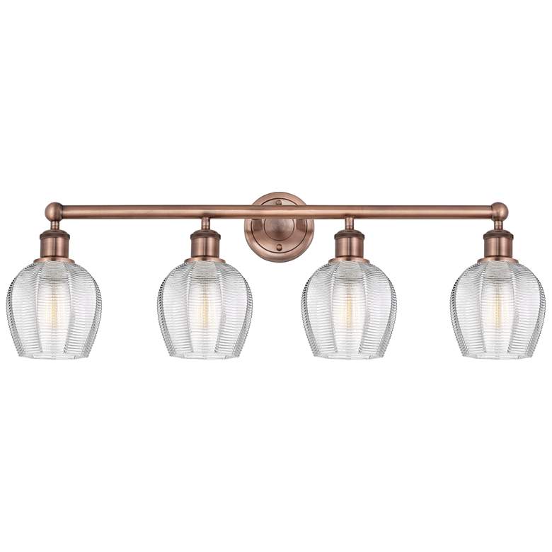 Image 1 Norfolk 32.75 inchW 4 Light Antique Copper Bath Vanity Light With Clear Sh