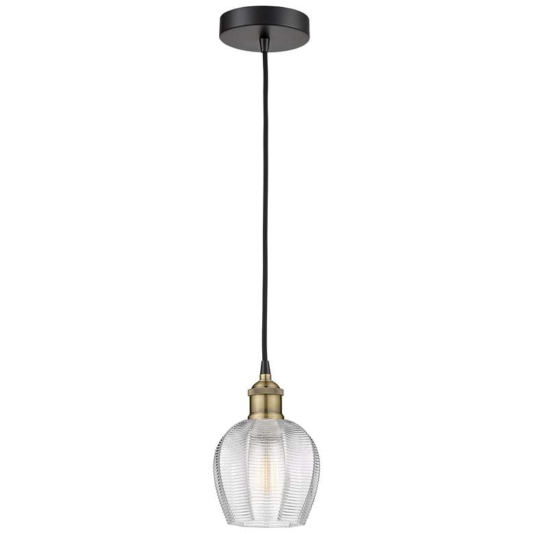 Image 1 Norfolk 5.75" Wide Black Brass Corded Mini Pendant With Clear Shade