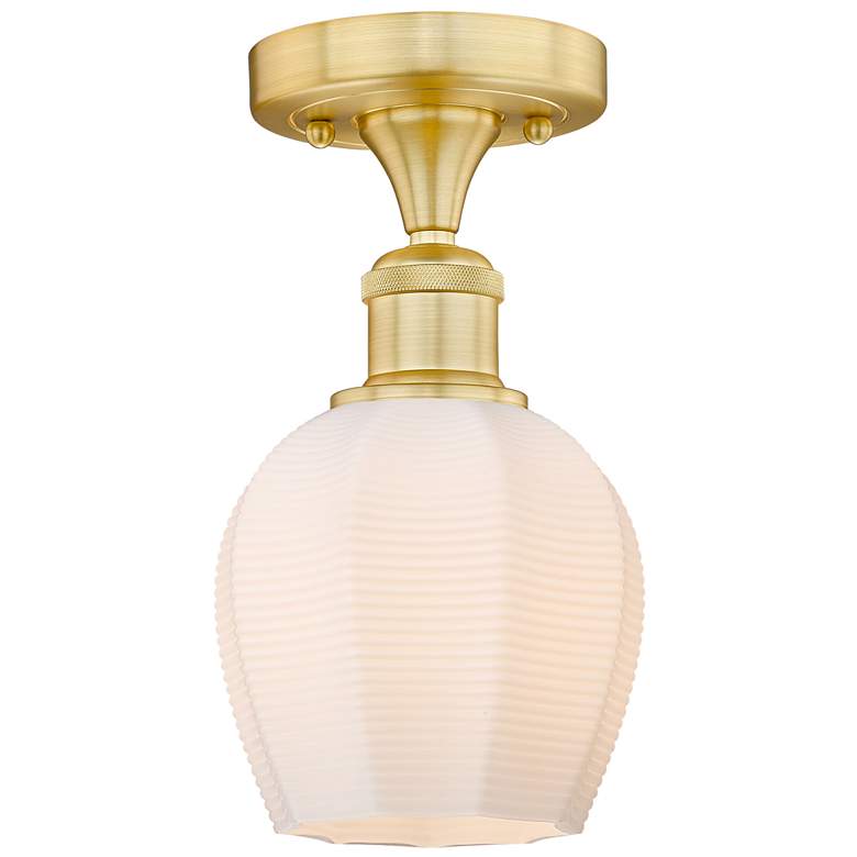 Image 1 Norfolk 5.75" Wide Satin Gold Semi.Flush Mount With Matte White Glass