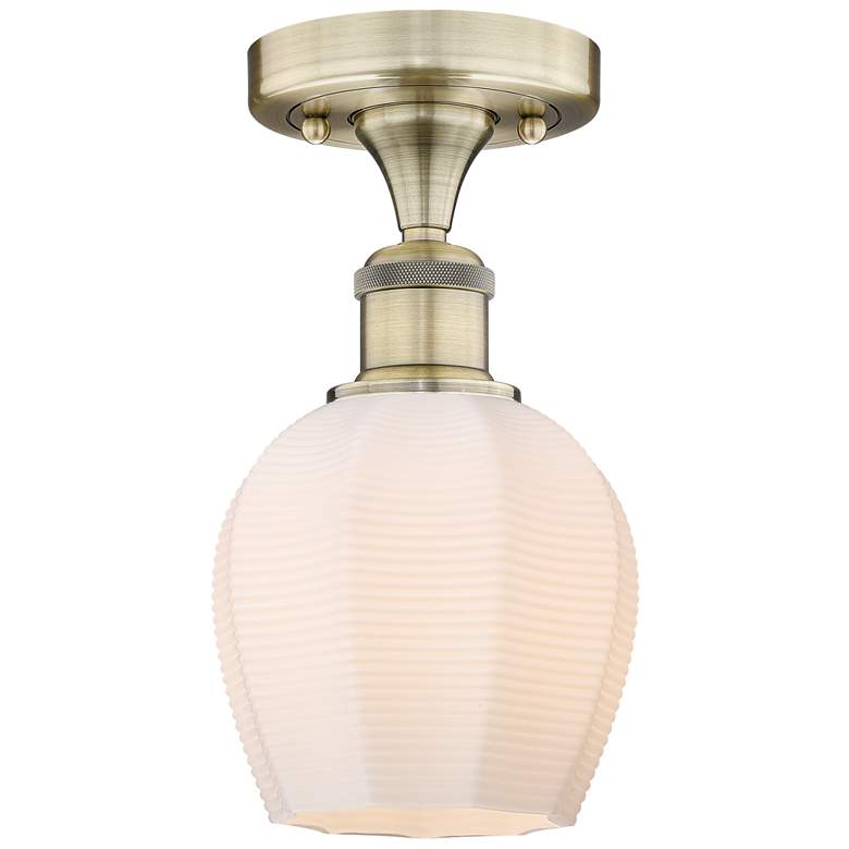 Image 1 Norfolk 5.75"W Antique Brass Semi.Flush Mount With Matte White Glass S