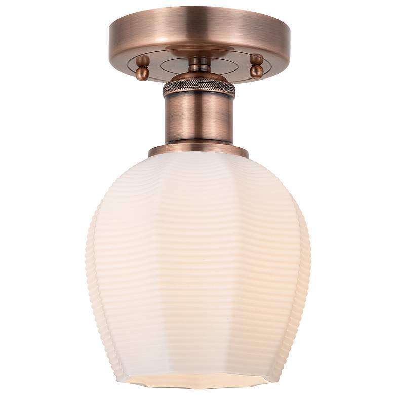 Image 1 Norfolk 5.75"W Antique Copper Semi.Flush Mount With Matte White Glass
