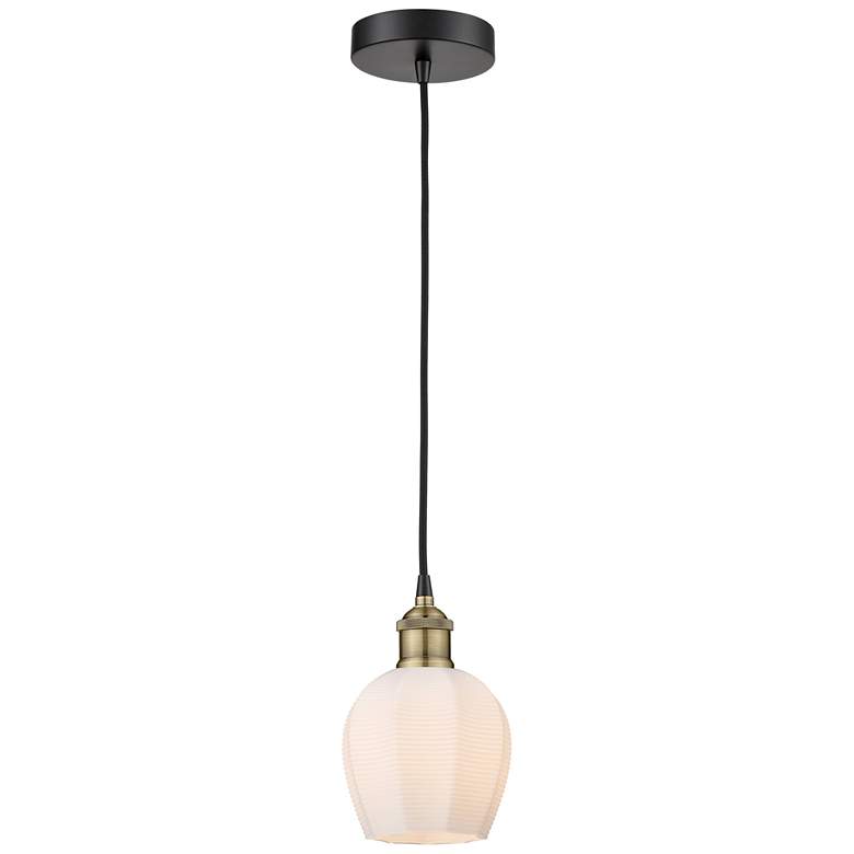 Image 1 Norfolk 5.75"W Black Brass Corded Mini Pendant w/ Matte White Shade