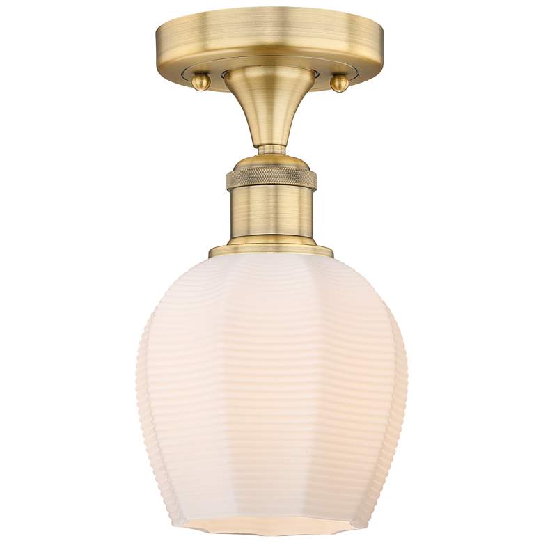 Image 1 Norfolk 5.75"W Brushed Brass Semi.Flush Mount With Matte White Glass S