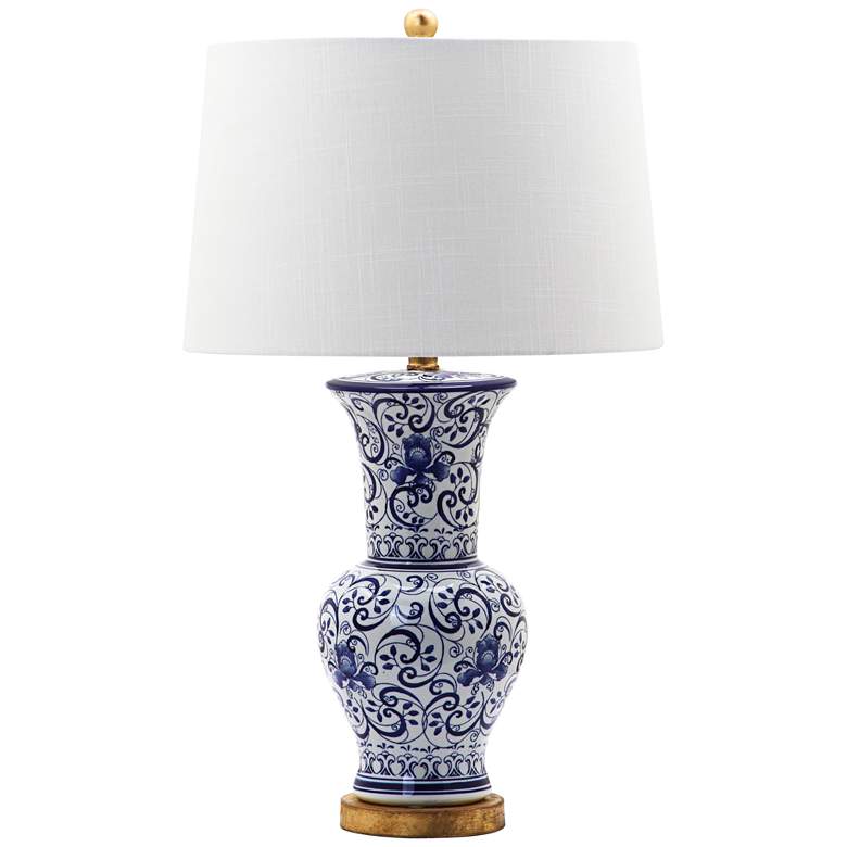 Image 1 Norham Blue and White Vase Scroll Ceramic Table Lamp