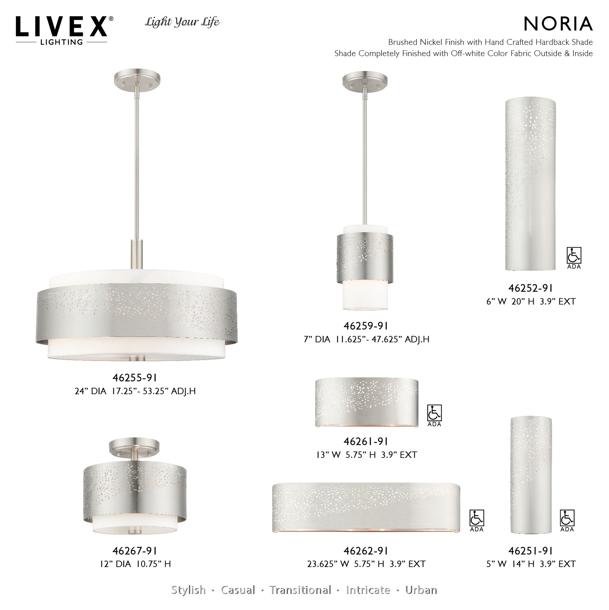 Noria 1 Light Brushed Nickel Pendant